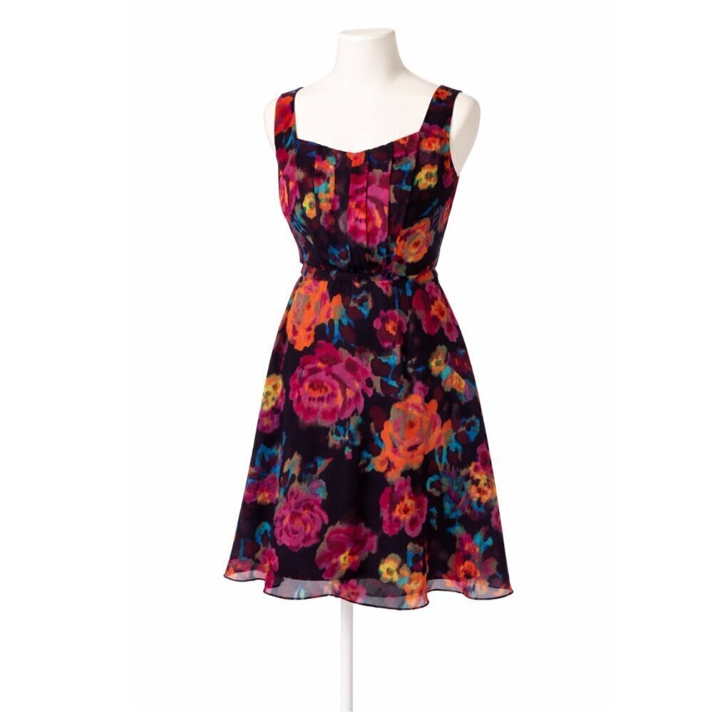Tahari Arthur S. Levine Mini Dress Size 10 Sleeveless Floral Chiffon Multicolor